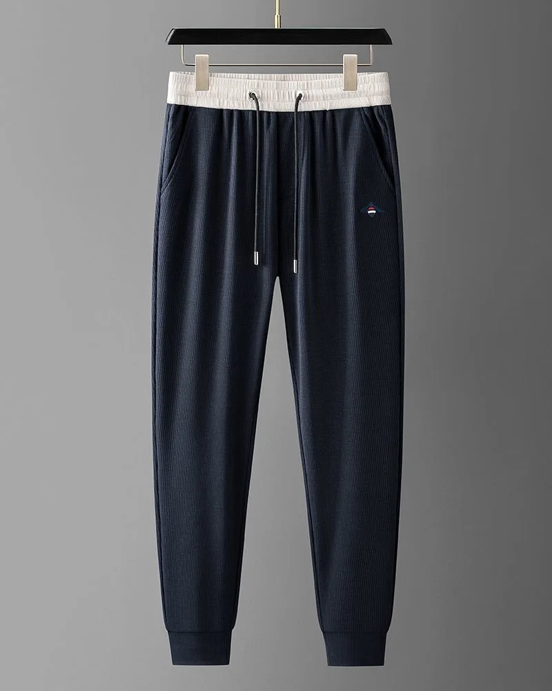 High grade and soft Cool feeling Modal casual pants men's 2024 summer trend color contrast stitching bee embroidery sports pants