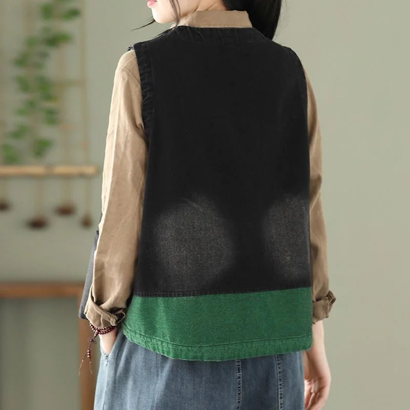 2023 Spring New Retro Art Denim Vest for Women High Grade Loose Relaxed Light and Thin Vest Girl