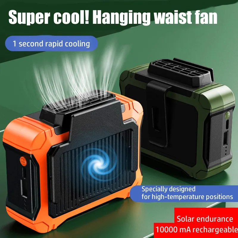 MI Fan Portable Waist Clip Fans 10000Mah Hanging neck small fan With Solar USB Charging Fan 3 Speeds For Outdoor Works mini fans