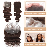 Extensions de cheveux humains bruts 100% naturels, ondulés, couleur marron chocolat, 28 pouces, avec closure 4x4 et 13x4, raie au milieu, en dentelle 3