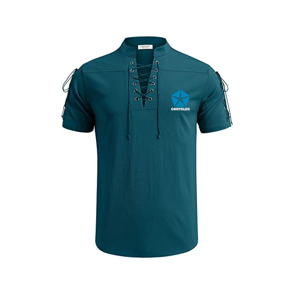 Chrysler 2023 Mens Linen Shirts popular Short Sleeve Male Blouses Solid color Casual comfort Breathable Tops Harajuku Clothes
