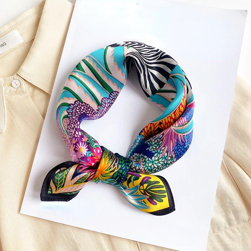 100% Natural Mulberry Silk Scarf Women Designer Zebra Bandana Fashion Headwear Foulard Square Head Hair Scarves Gift for Lady 4