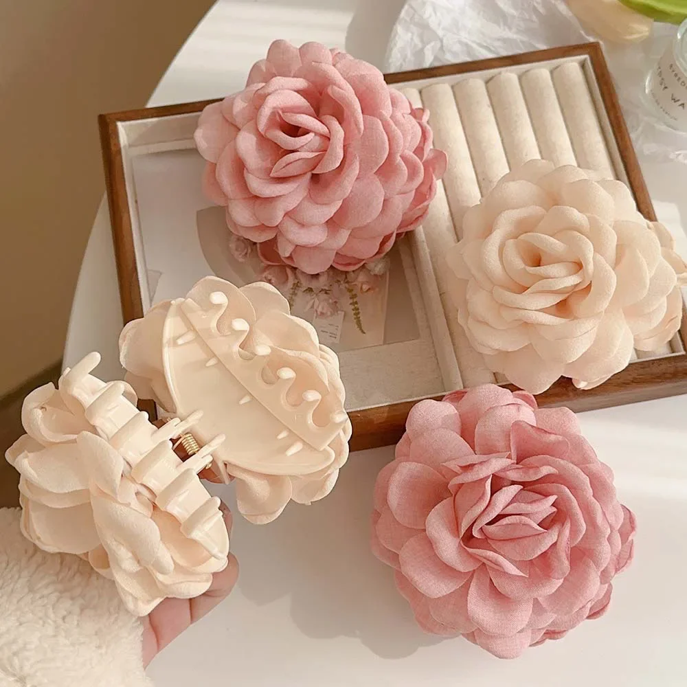 Fabric Rose Hair Claw Clips - Floral Hair Clamps for Women, Sweet Flower Barrettes Hair Accessories for Girls