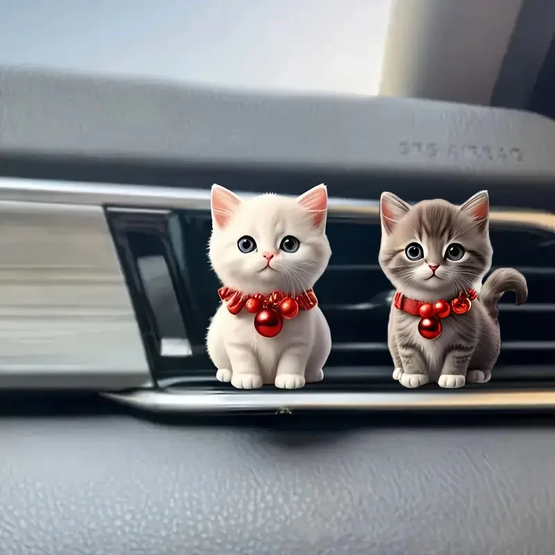 NONECN 2D Christmas Cat Car Air Freshener with Bell Clip