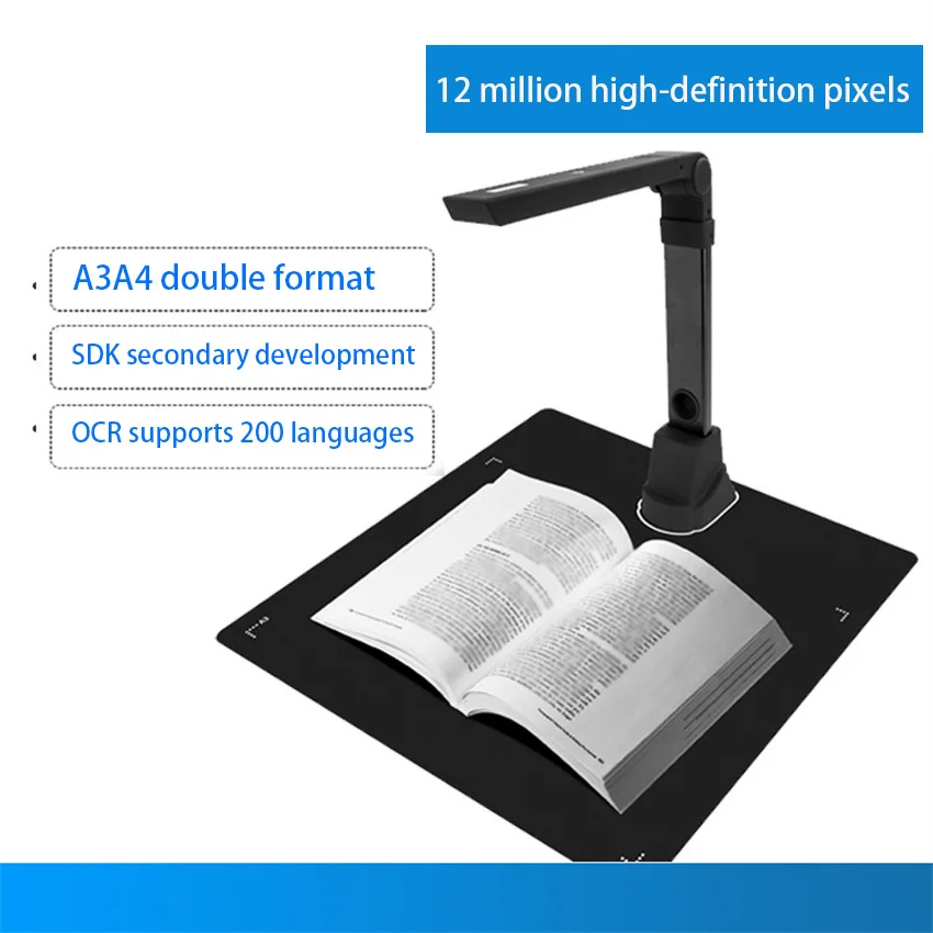 12 Megapixel Camera Altimeter Auto Focus Portable A3/A4 Format Document File Teaching Scanner Built-in LED Smart Light OCR