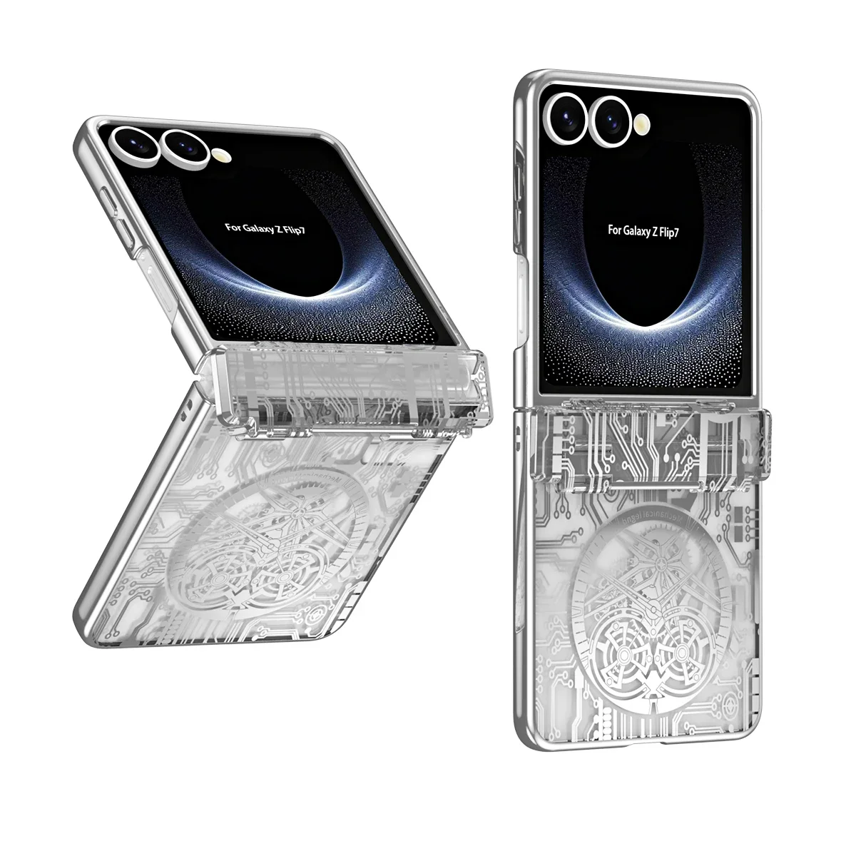 Luxury Electroplated Mechanical Style Clear Phone Case with Hinge Protection
