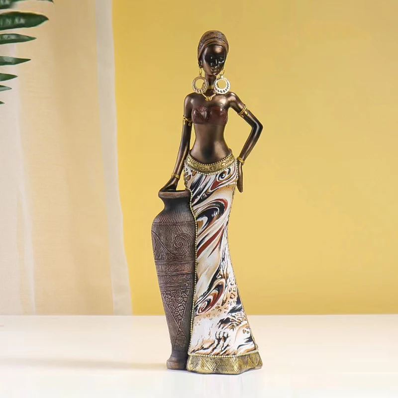 Vintage African Style Resin Handicraft Ornaments - Black Women's Art Sculptures