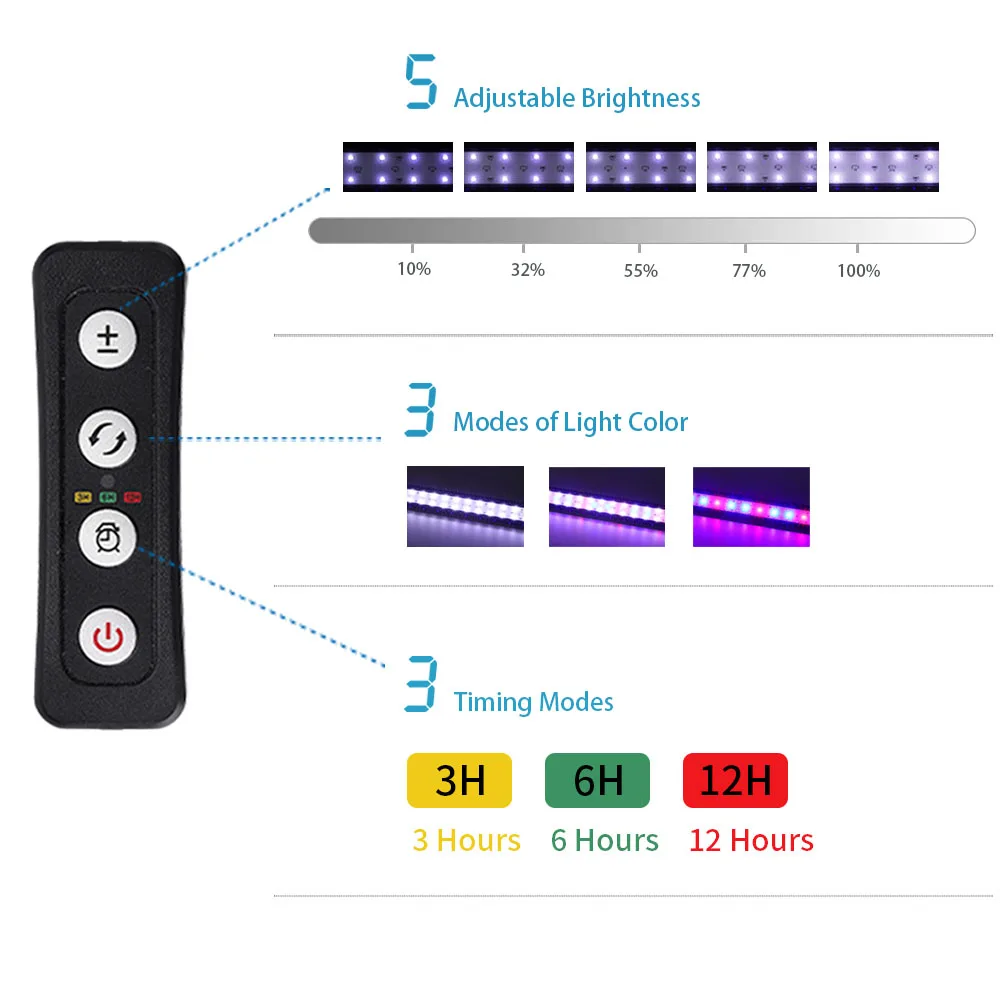 Full Spectrum Planted Aquarium LED Lighting 20-63cm 110V-240V External Controller With Extendable Brackets Fish Tank Light aquarium light aquarium lamp