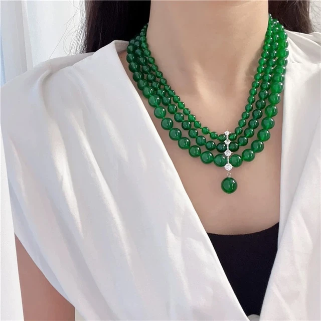 Boho Green Glass Necklace with Agate Pendant - Nature Inspired Jewelry -  Ruby Lane