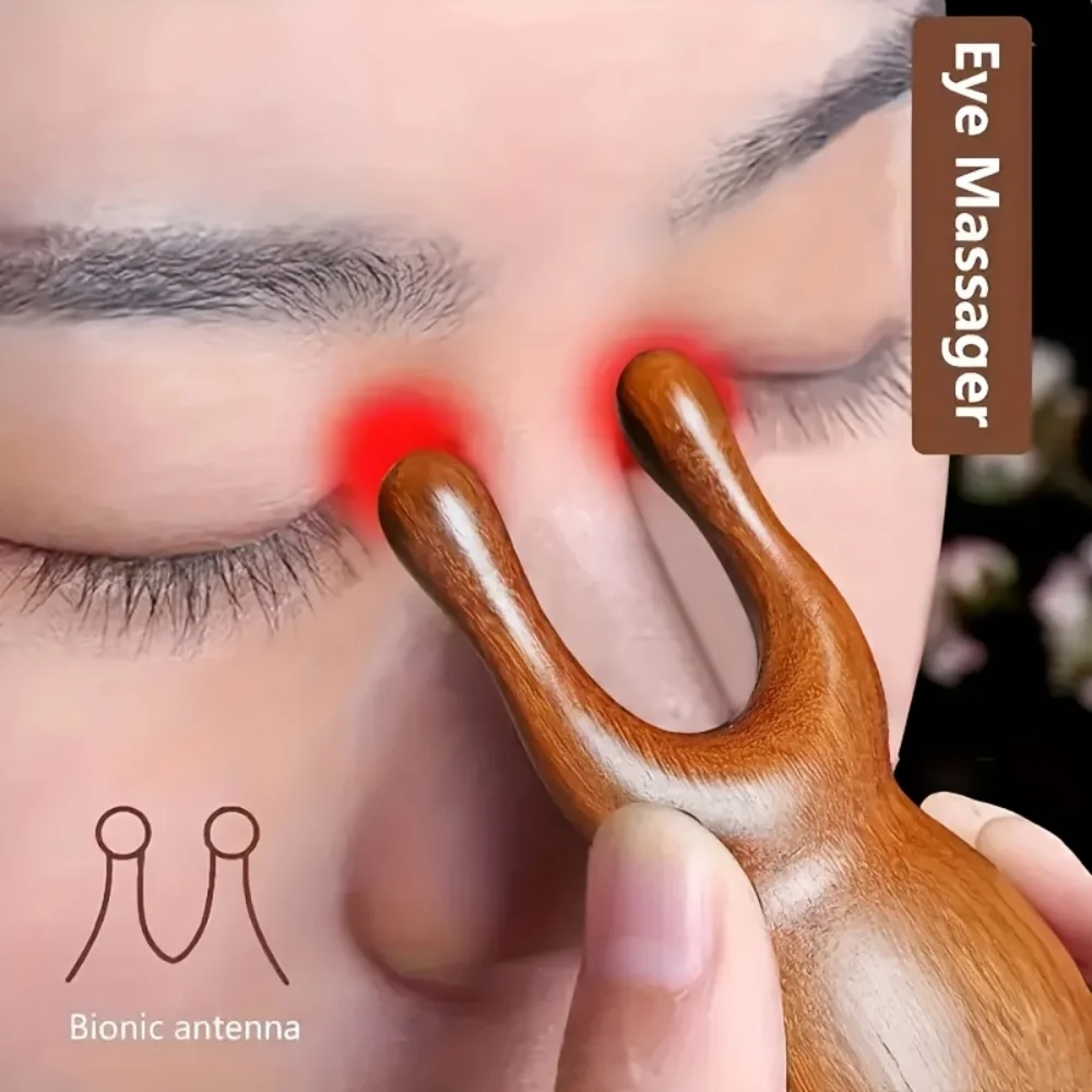 1 Natural Sandalwood Manual Massager for Eyes, Nose, and Face, a Handheld Wooden Acupressure Tool for Puffiness and Dark Circles, Promotes Blood Circulation, and Is Ergonomically Designed