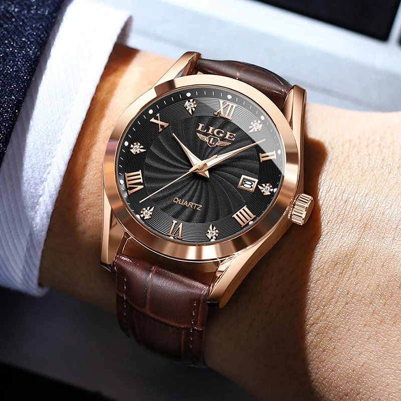 LIGE Military Watch Men Fashion Business Sports Men's Quartz Wristwatches Original Leather Waterproof Watch For Men Montre Homme