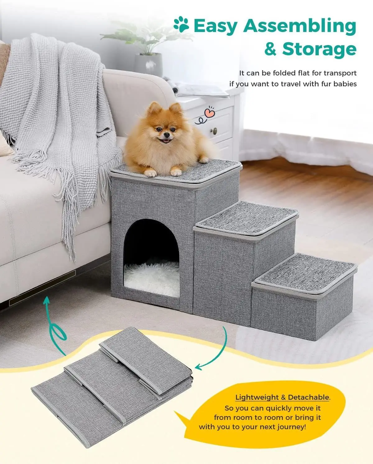 Picture of Pet-Safe-Cozy-Up-Folding-Dog-Cat-Stairs-Non-Slip-Pads-Durable-Pet ...