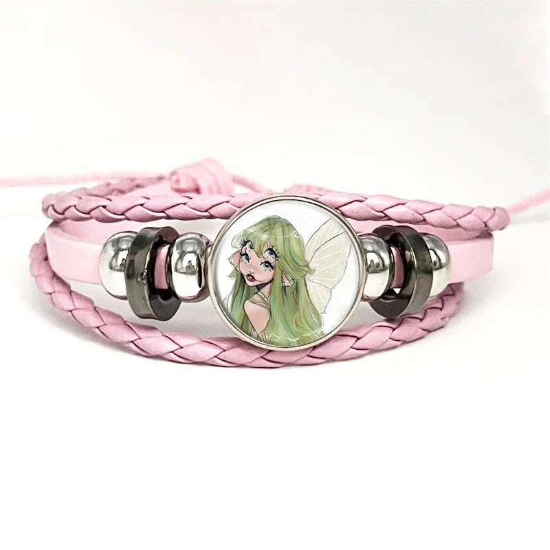 Melanie Martinez Fairy Girl Y2K Pink Leather Bracelet Glass Cabochon Button Multilayer Bangles Wristband Gift 2