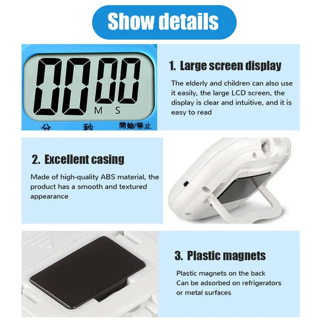 Mini Digital Kitchen Timer Big Digits Loud Alarm Magnetic Backing Stand with Large LCD Display for Cooking Baking Sports Games - Image 5