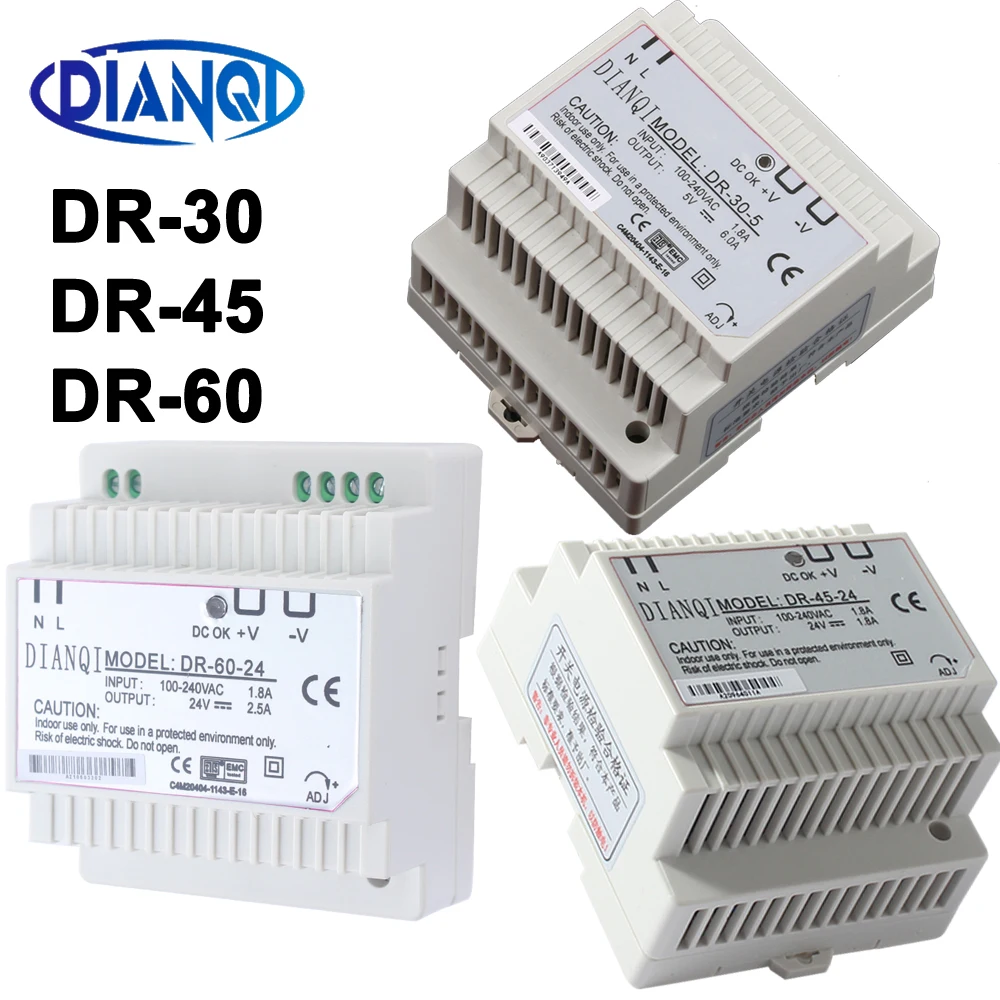 AC-DC 드라이버 전압 조정기 전원 공급 장치, DR-45 DR-30 DR-60W-12V 24V 15V 48V Din 레일 스위칭 전원 공급 장치