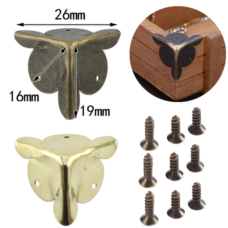New 12pcs Antique Furniture Bracket Decorative Corner Jewelry Wine Box Wooden Case Feet Leg Corner Edge Metal Protection Cover