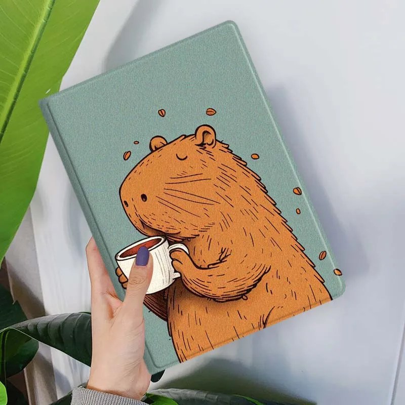 Cartoon Capybara Bubble Tea Tablet Case
