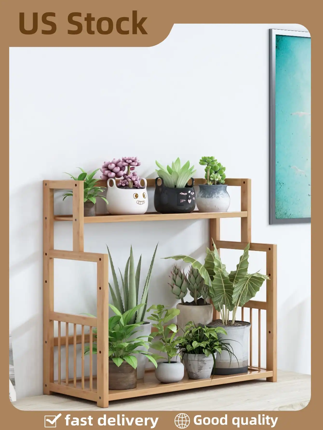 1pc Double Layer Storage Rack Planter Pots Shelves Rack Holder Display for Multiple Plants Indoor Outdoor Garden Patio