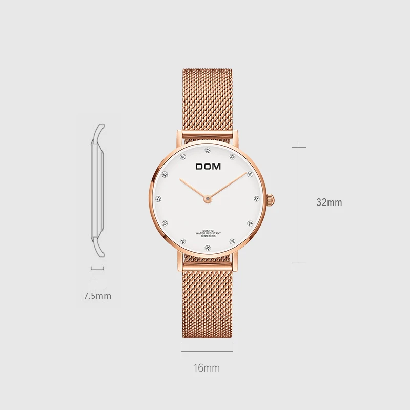 DOM Top Brand Watch Women  Luxury Quartz watch Casual quartz-watch leather Mesh strap ultra thin clock Relog G-36G-7M