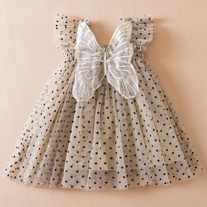 1-5Year Polka-dot Girls Princess Dress For Kids Summer Clothes With Butterfly Wings Birthday Party Gown Children Casual Clothes