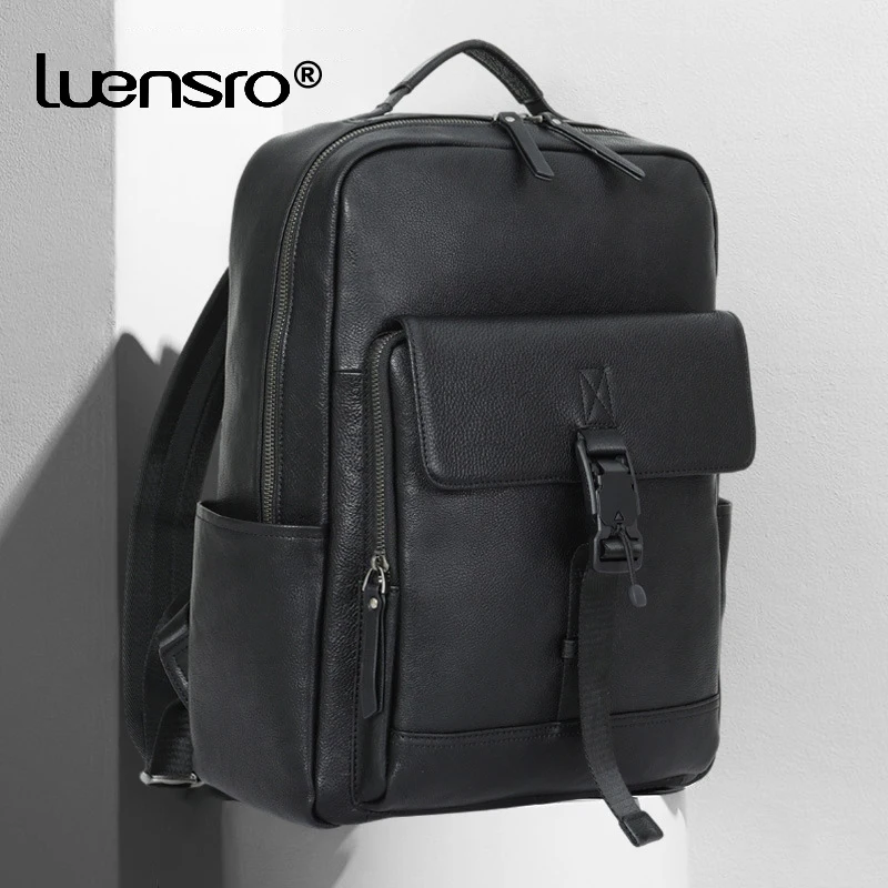 New Large Travel Backpack Teenagers School Book Bag Cowhide Genuine Leather Male Leisure Bag Men Laptop Notebook Backpack