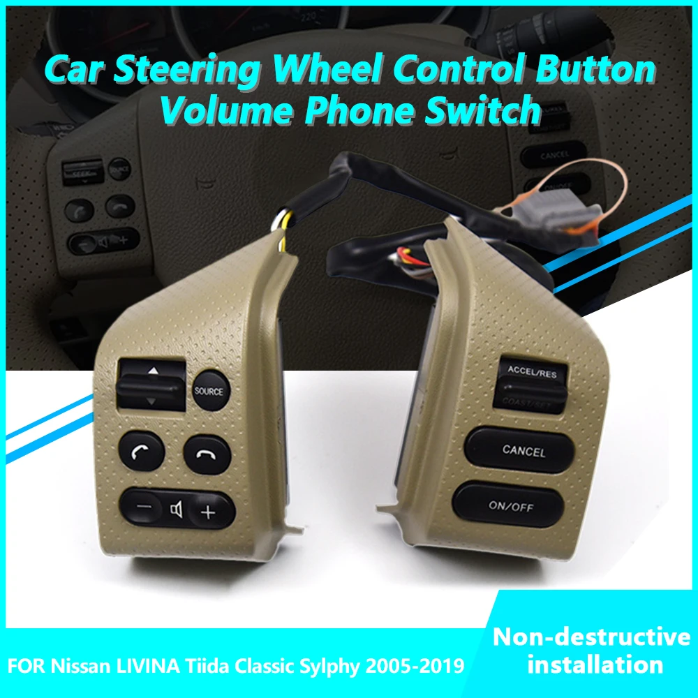 

For Nissan LIVINA Tiida Classic Sylphy 2005-2019 Steering Wheel Control Button Volume Audio Mobile Phone Key Switch Car Styling