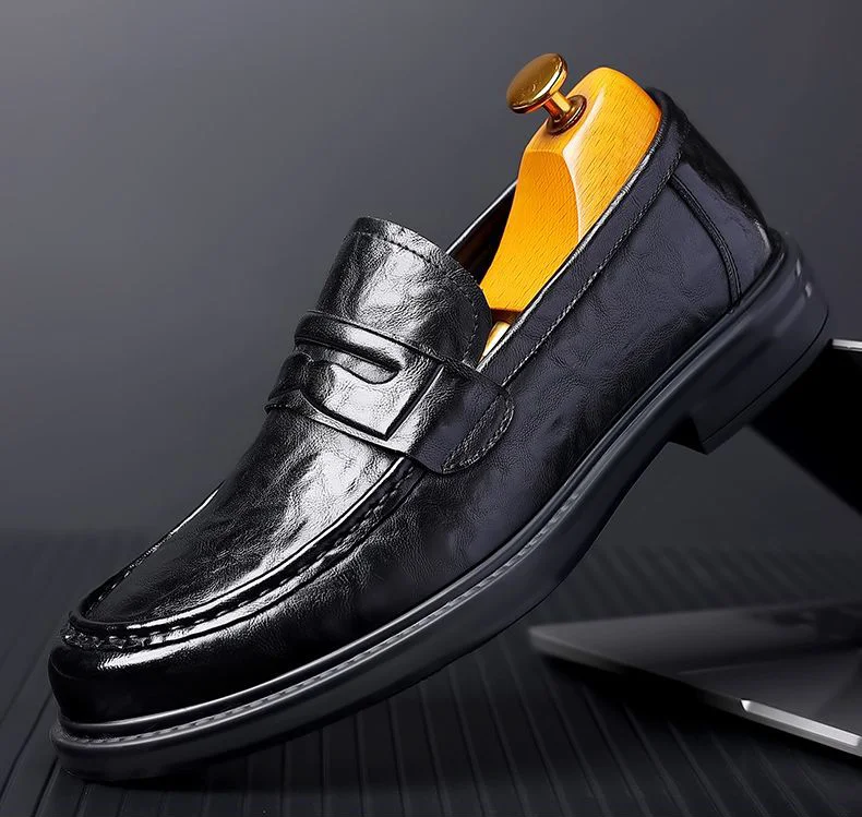 

Men's shoes slip on Fashion Vintage Shoes Men Leather Dress Shoes black Wedding Party Shoes Mens Business Office Slip-On Flats