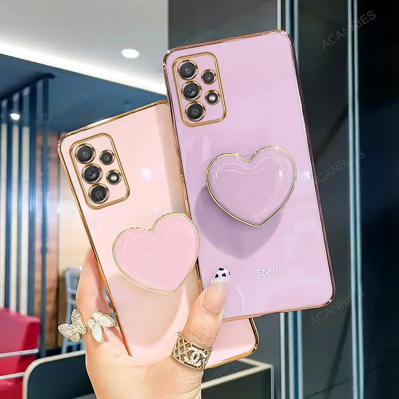 Luxury Love Heart Plating Stand Silicone Holder Case