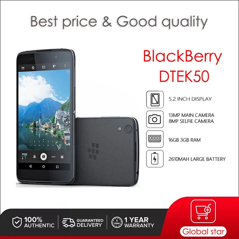 Blackberry Dtek50 Cellulare Sbloccato Originale Ricondizionato 16Gb 3Gb Ram 13Mp Fotocamera Spedizione Gratuita