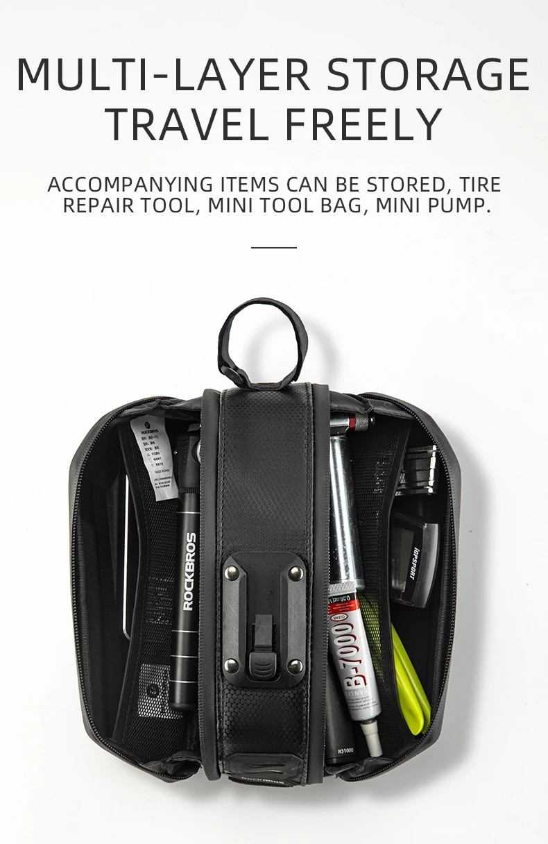 ROCKBROS Fahrradtasche, 1,7 l, wasserdicht, hinten, großes Fassungsvermögen, Schnellverschluss-Sattelstütze, stoßfeste Doppelreißverschluss-Hecktasche, Zubehör – Detail 7