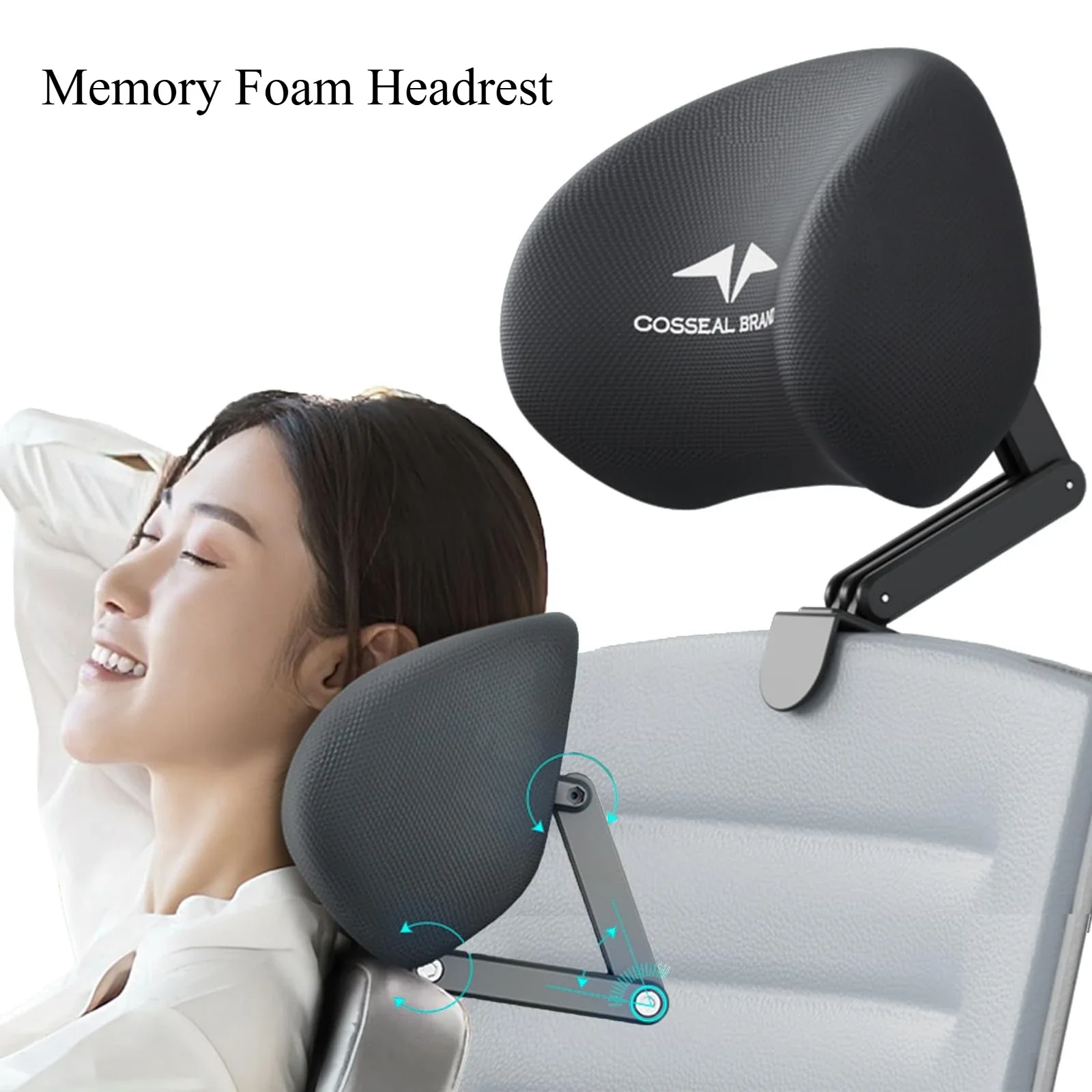 Memory Foam Headrest with Adjustable Height,Angle,Heavy-Duty Office Chair Headrest Attachment,Compatible with Desk,Computer