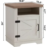 Farmhouse Nightstand,End Table with Barn Door,Nightstand WithOpen Shelf & Adjustable Shelf,Side Table,Bedside Cabinet 2