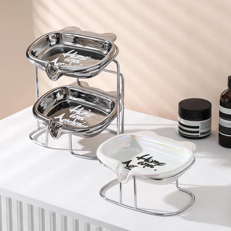 

Single/double Layer Light Luxury Bathroom Soap Box Household Ceramic Drain Soap Dish Countertop Rack Home Bathroom Supplies