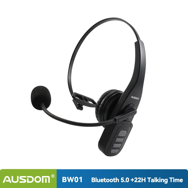 best headphones [OriginalAUSDOM BW01 Wireless Bluetooth 5.0 Telephone Headset With Noise Cancelling Mic 22H Talking Time For Trucker Call Center noise cancelling headphones