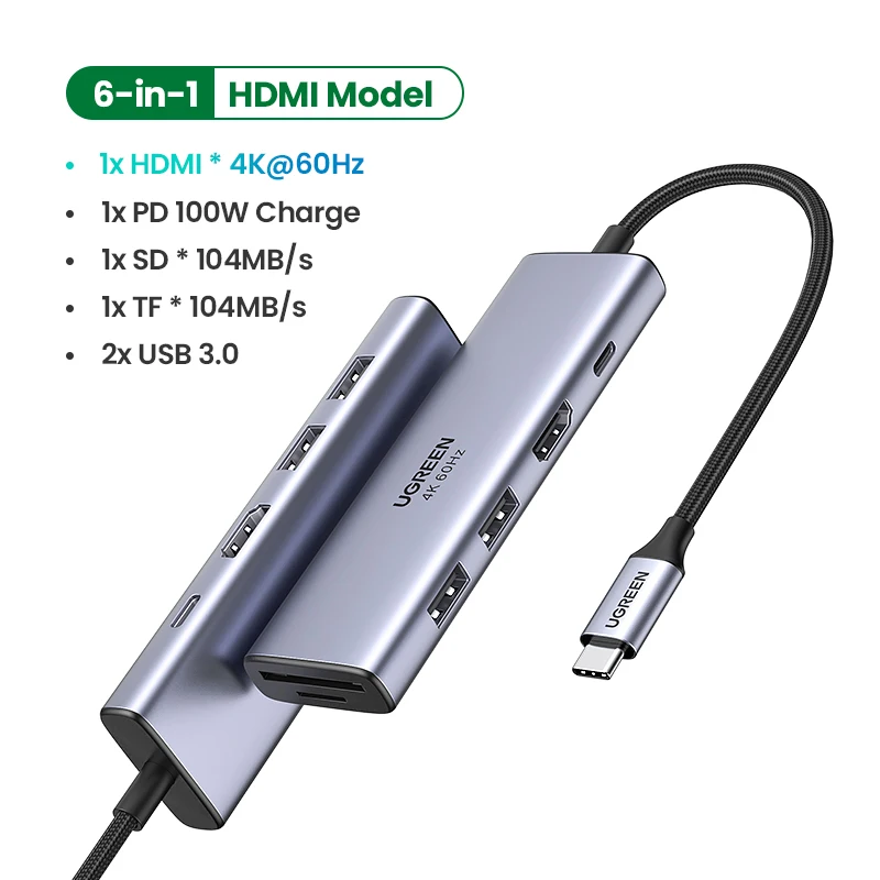 UGREEN DUAL HDMI USB HUB 8K HDMI adaptateur 10 en 1 séparateur avec RJ45  USB 3.0
