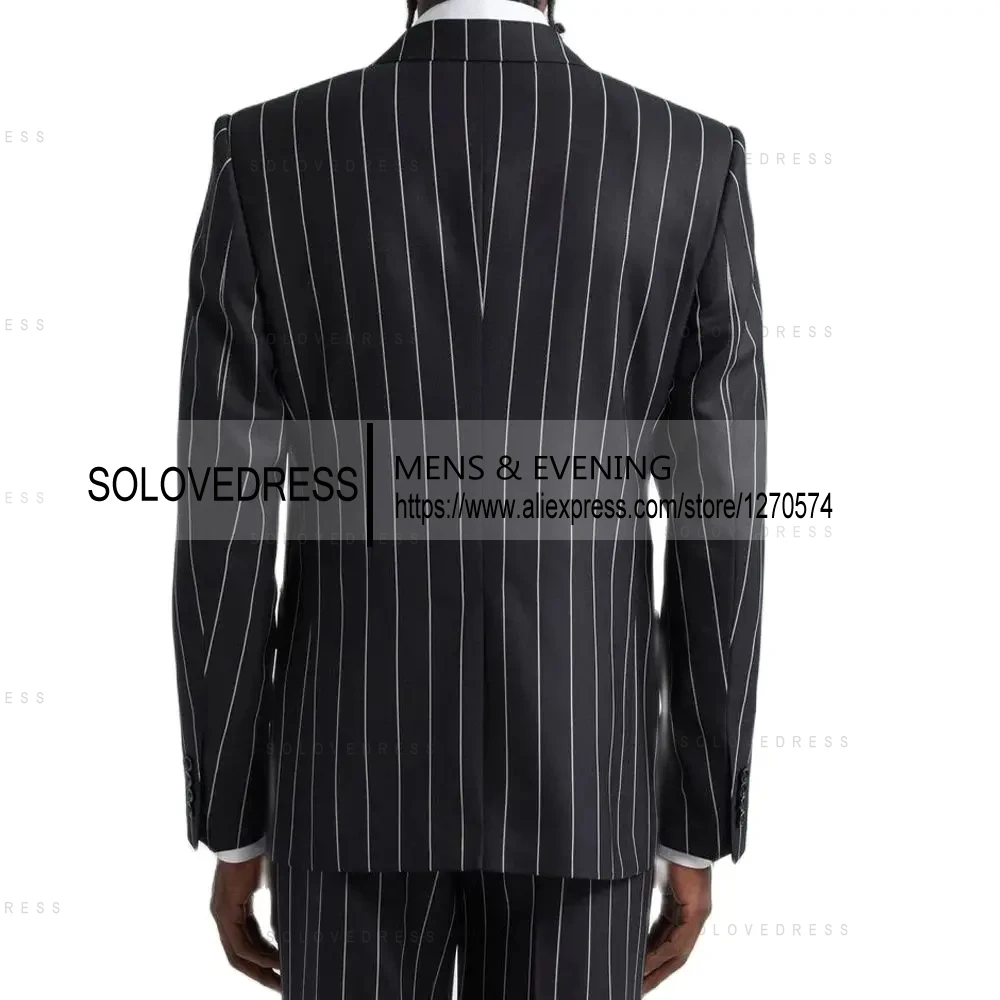 Peak Lapel 2-piece Vertical Striped Double Breasted Slim Fit Men's Suits For Business Or Wedding （Blazer+Pants）