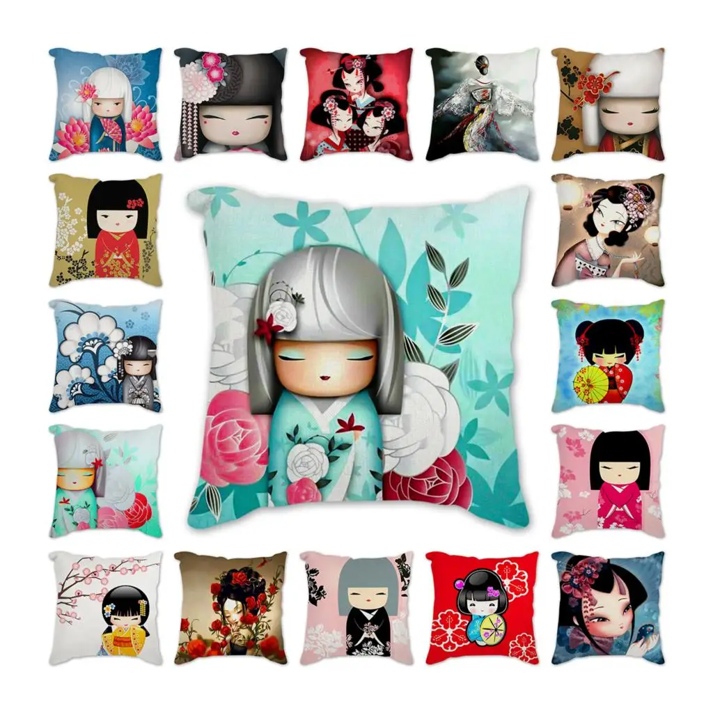 

Cushion Cover Cartoon girl Pillow Cover Sofa Japanese Dolls Pillowcase funda cojines 45x45 cojines decorativos para sofá 쿠션커버