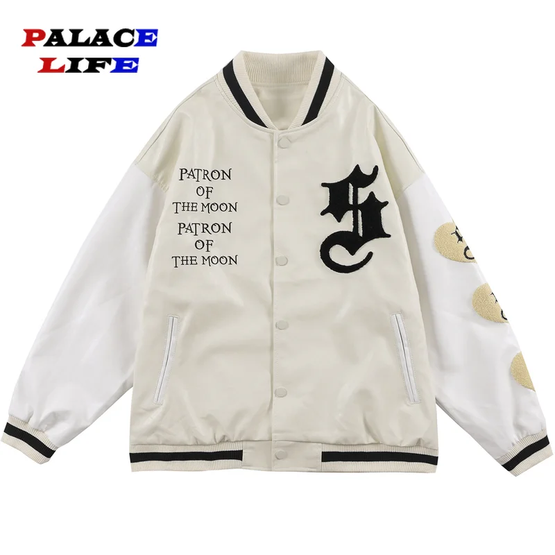 

Retro Embroidery Baseball Varsity Harajuku Punk Motorcycle Jacket Hip Hop Streetwear Jacket Men Up Leather Patchwork Pigeon