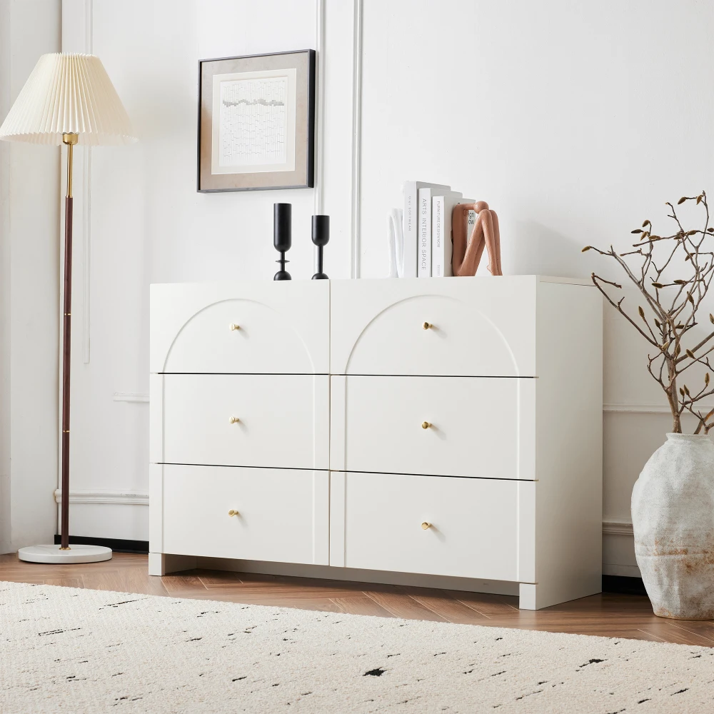 PINGGO Moderne Kommode mit 6 Schubladen, weiße Tür, für Wohnzimmer, Schlafzimmer, 82 x 120 x 40 cm – Detail 6