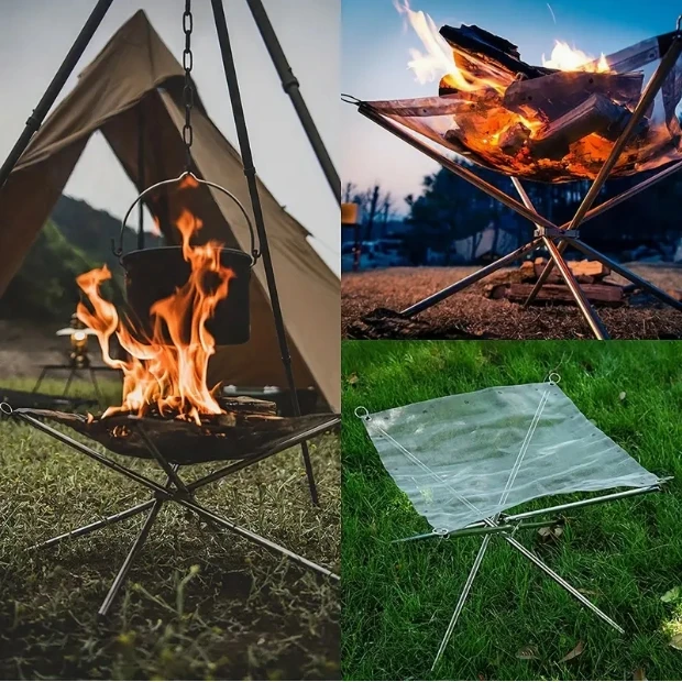 Outdoor Camping Campfire Fire Rack Foldable Mesh Fire Pit Wood Stove Frame Rack for Garden Backyard BBQ Bonfire,camping fire pit