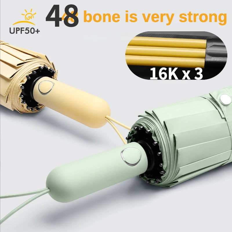 

Windproof Strong Fully Automatic Folding Umbrella for Men, Large, Weatherproof, Sun UV Protect, 48 Bone Windproof Umbrellas