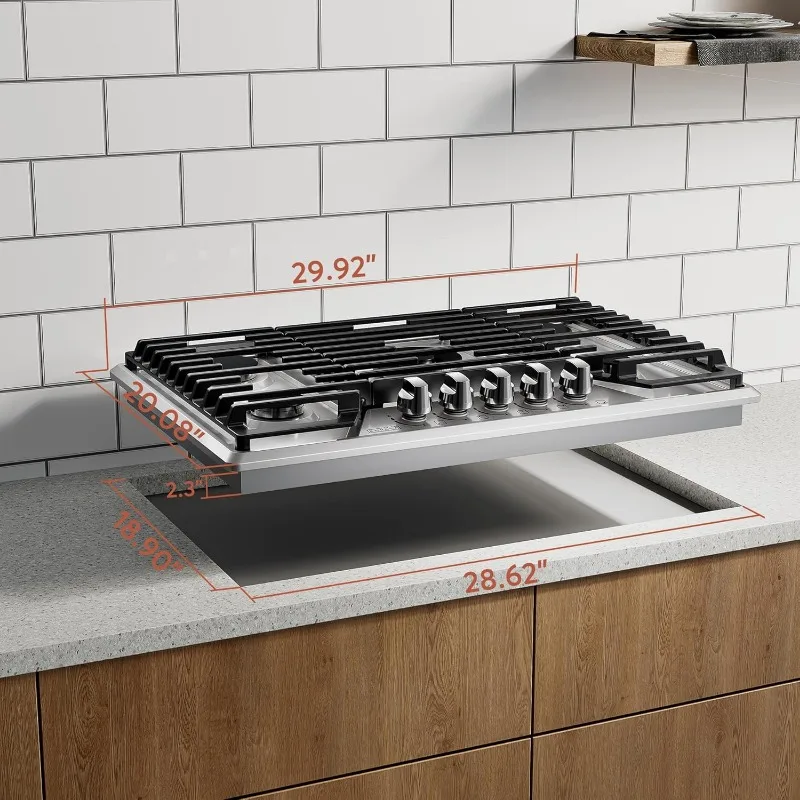 Empava 30 in. Built Cooktop in Stainless Steel with 5 Gas Stove Including A 18000 BTU Power Burner, 30IN, Silver 6