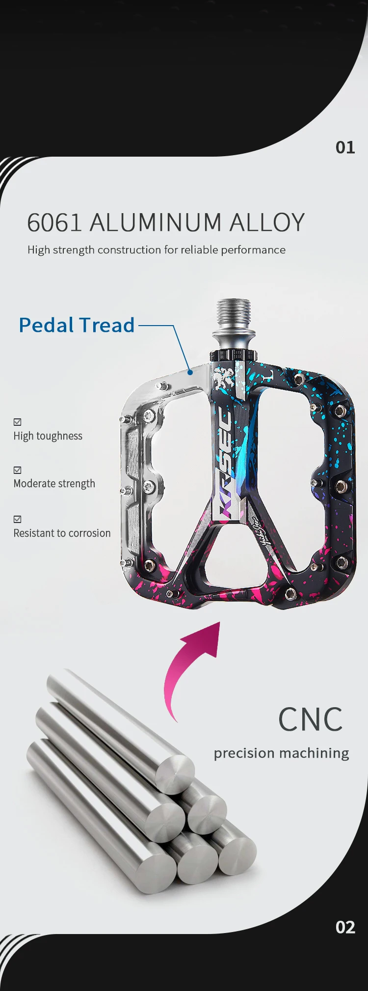 Description Picture 3 of itemKRSEC Bicycle Pedal Aluminum alloy Ultralight Seal 3 Bearing MTB Bicycle Pedals Accessories Mountain Road Bike Bearing Pedal