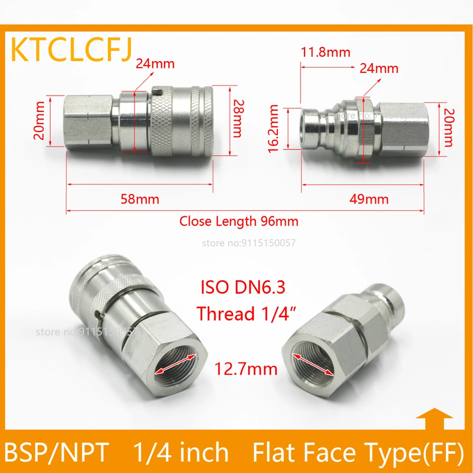 MeevrgR Hydraulische Schnellkupplung mit Ventil, 1/4 3/8 1/2 3/4 NPT - Kompatibel mit flachem FF-Typ für industrielle und landwirtschaftliche Maschinenanwendungen (G1