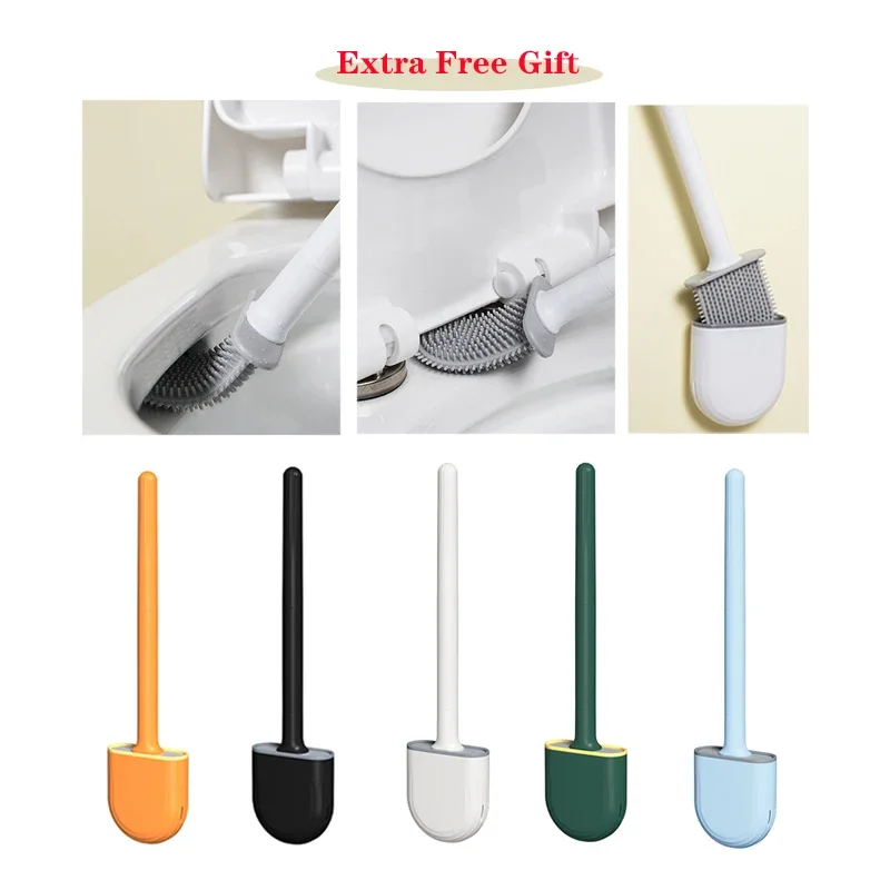 

Bathroom Accessories Sets WC Cleaner Kit Bath Silicone Wall Mounted Brushes Cleaning Tools with Holder Toilet Brush