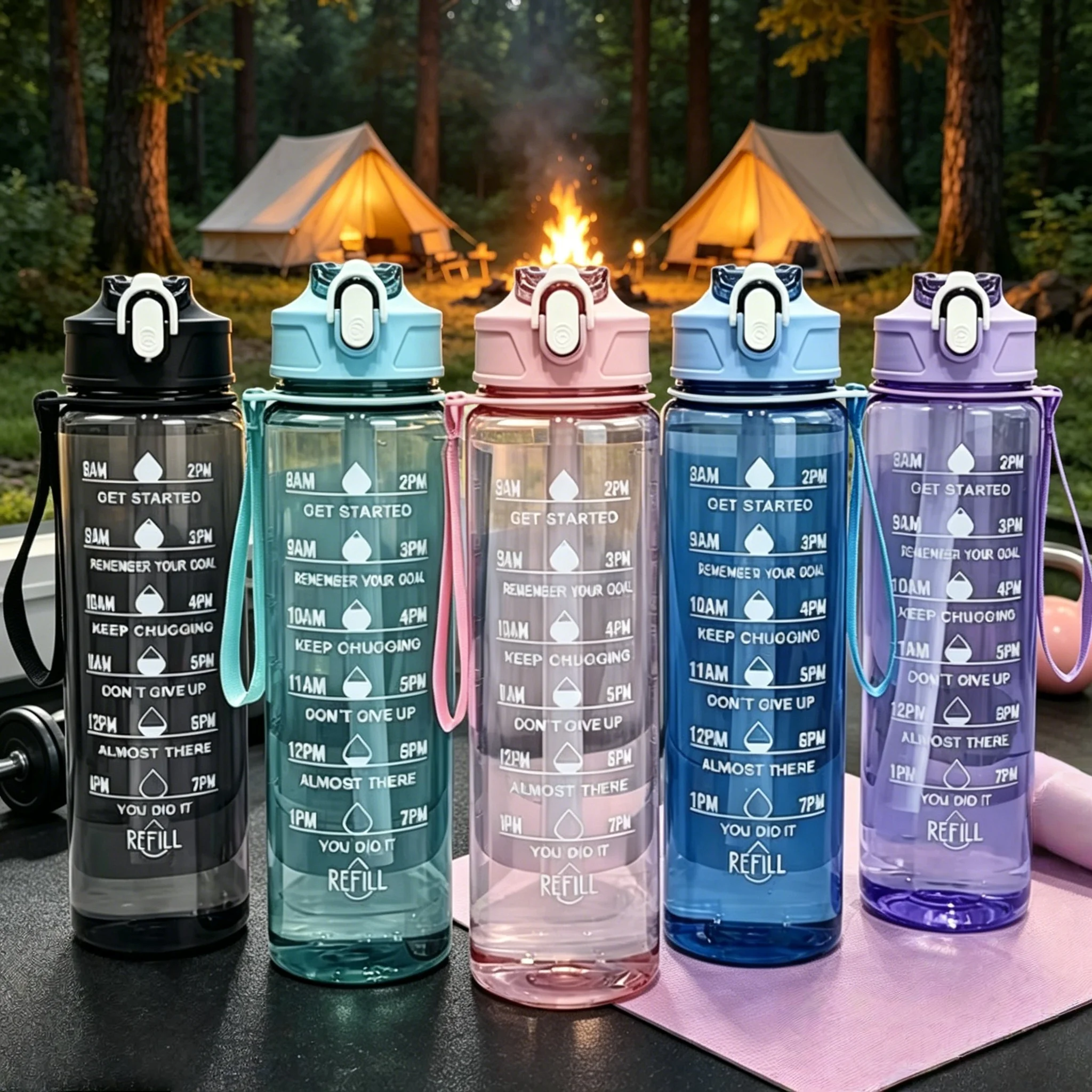 Leak-Proof Timed Water Bottle with Straw for Fitness and Outdoor Sports