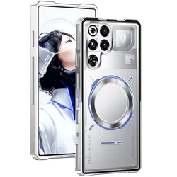 Sleek Matte Red Metal Frame Shockproof Phone Case with MagSafe Compatibility for ZTE nubia RedMagic 11 Pro+ (Silver)