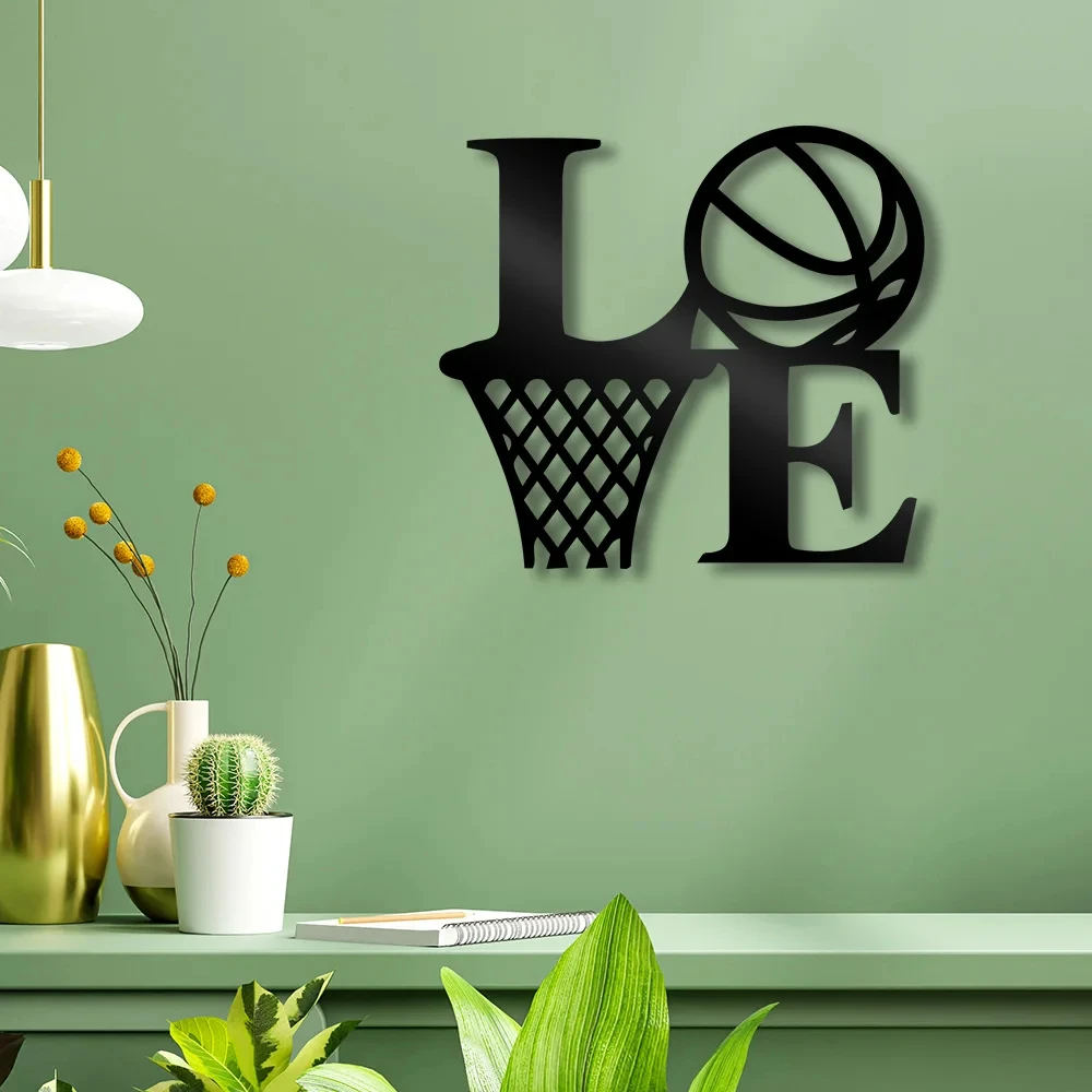 Passionate About Basketball Metal Hanging Wall Art Plaque Black Letter Silhouette Cafe Kitchen Dining Room Decoration Club