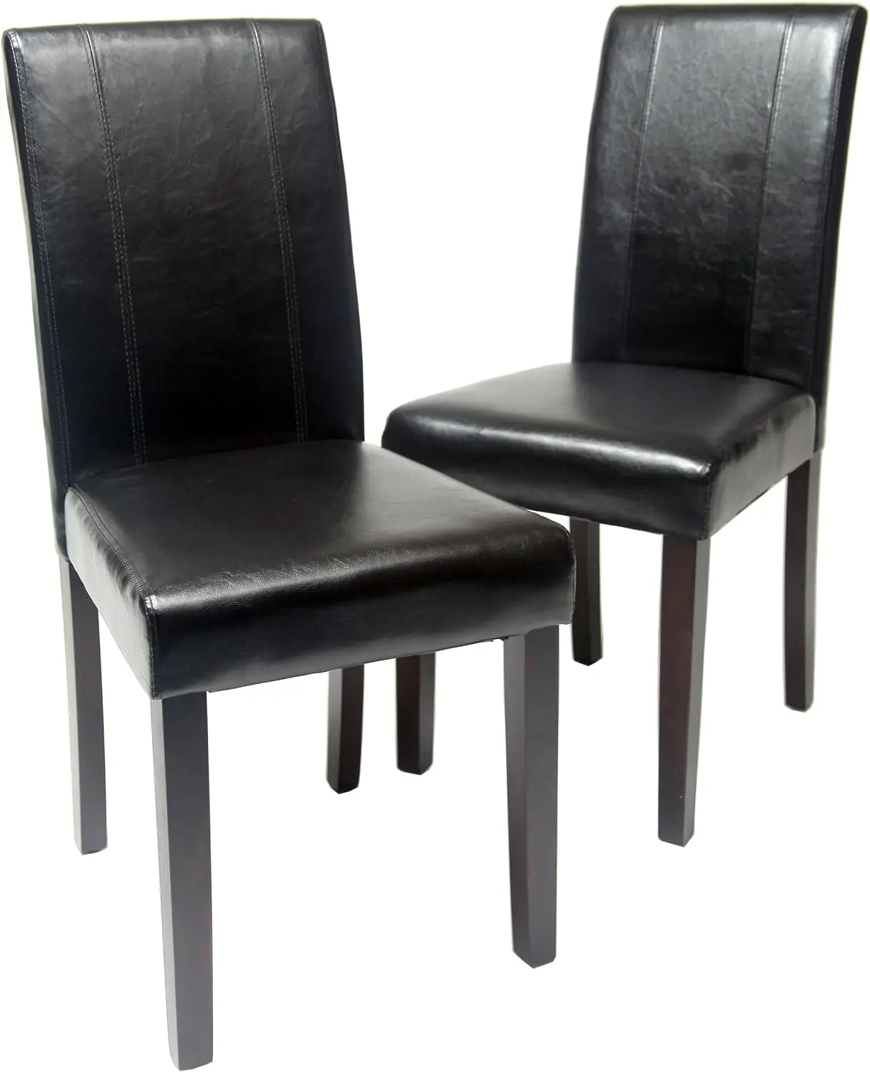 Urban Style Solid Wood Leatherette Padded Parson Chair, Black, Set of 2, Accent Dinning chair