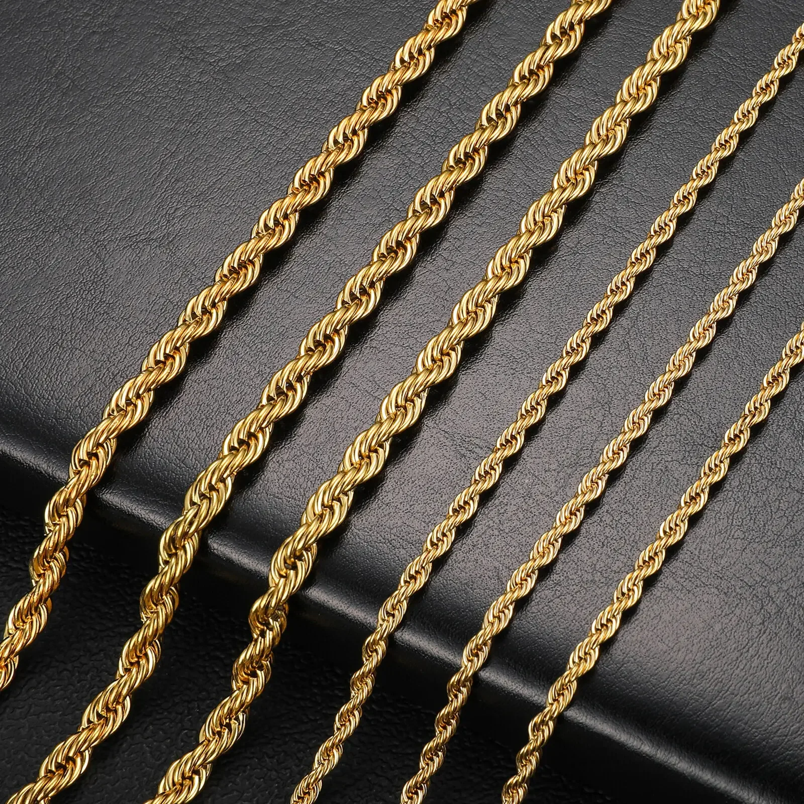 Gold Twisted Rope Chain Necklace – Waterproof Stainless Steel Choker